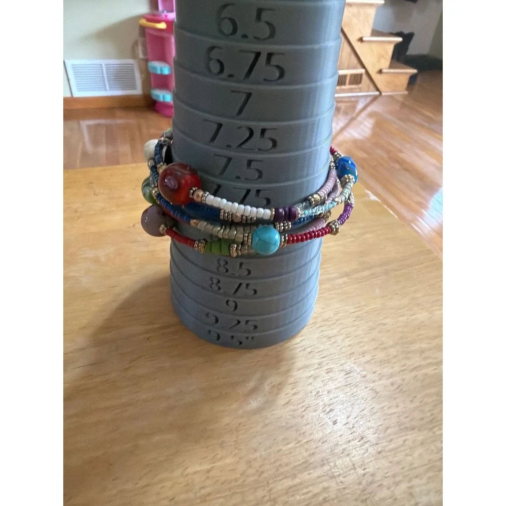 Boho Multi Strand Beaded Wrap Bracelet  Coin Charms Rainbow Eclectic Stack